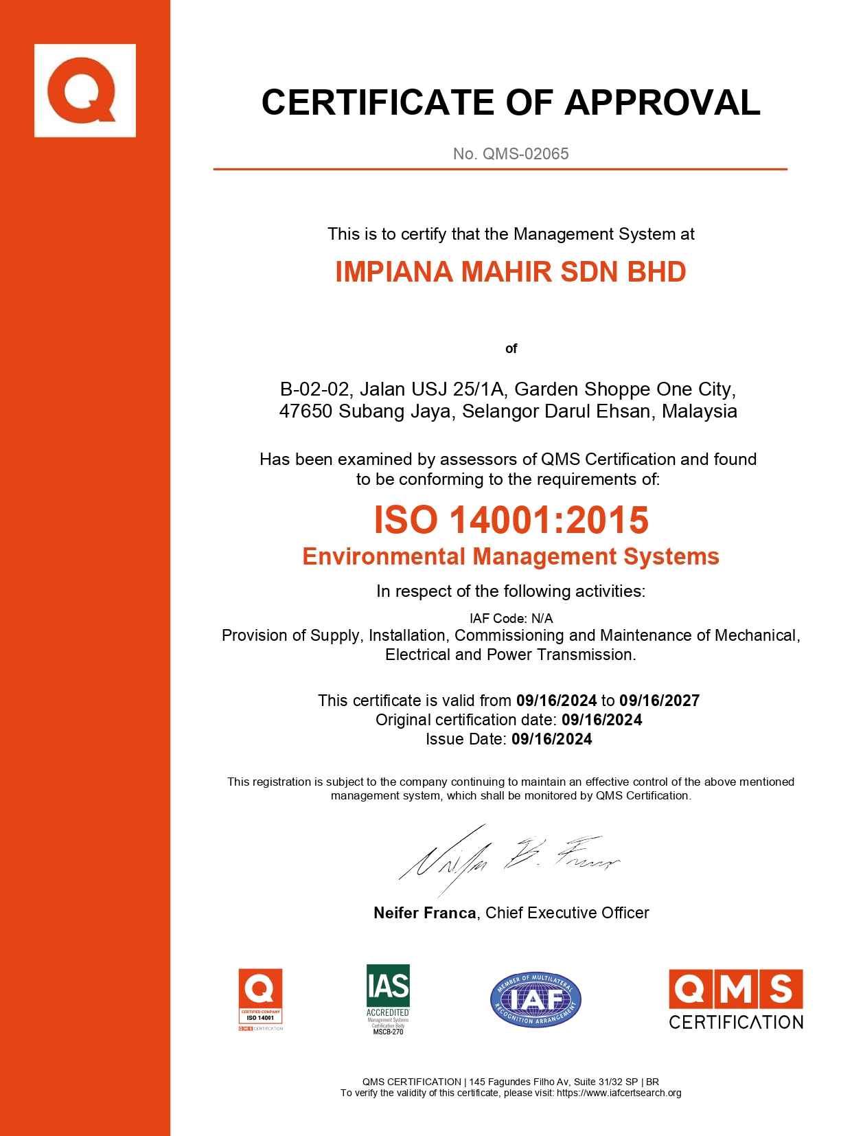ISO 14001 Certificate
